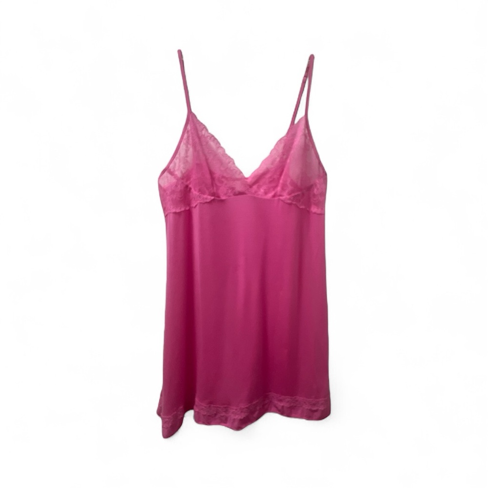 Vintage Bright Pink Lace Chemise Nightgown V-Neck Slip Dress